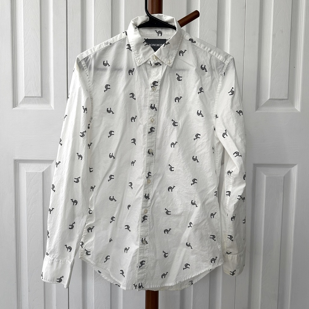 Bonobos standard fit Camel Printed White Button Down Dress Shirt Cotton